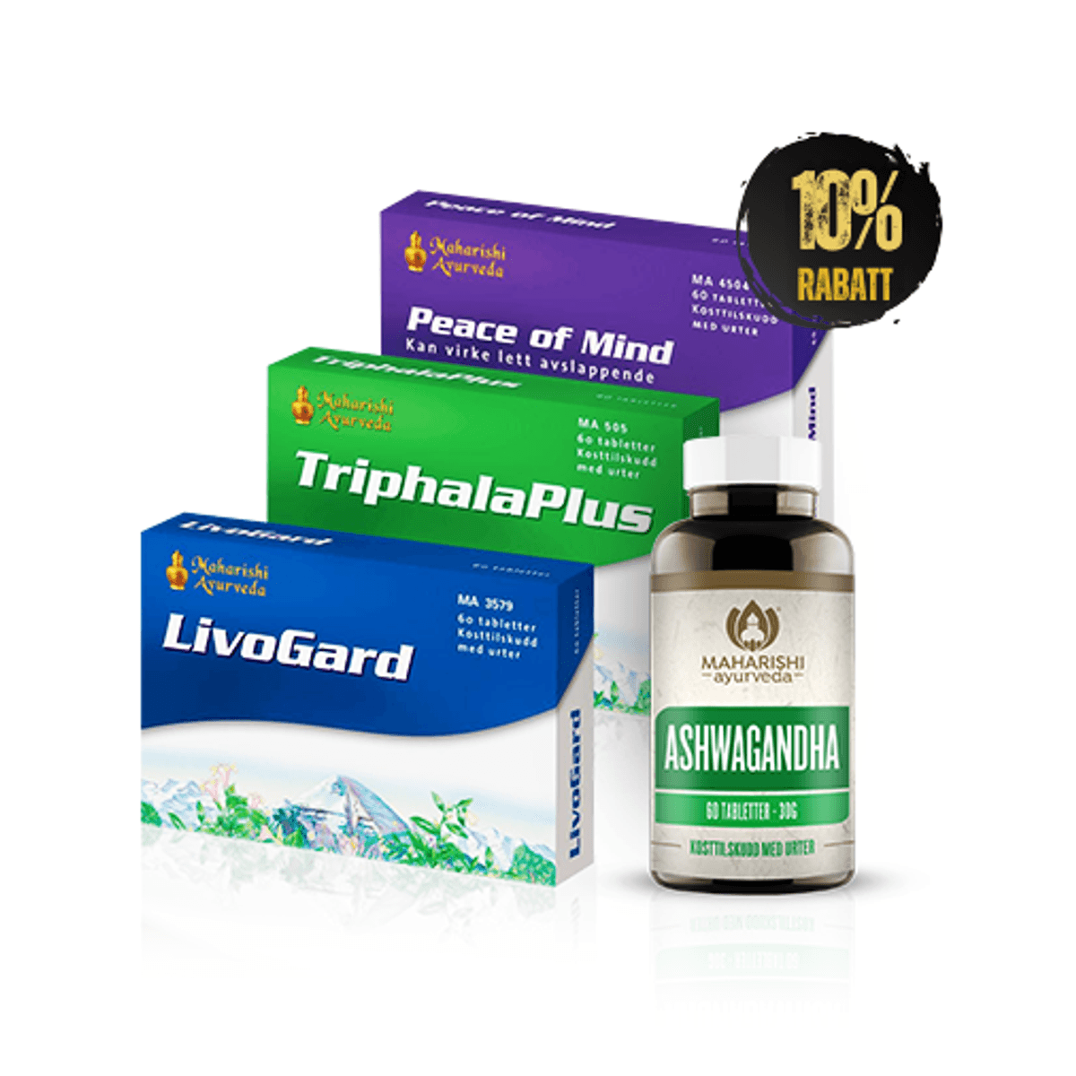 Ayurvedisk Energi Grunnpakke (Ashwa + Livo + Peace + Triph)